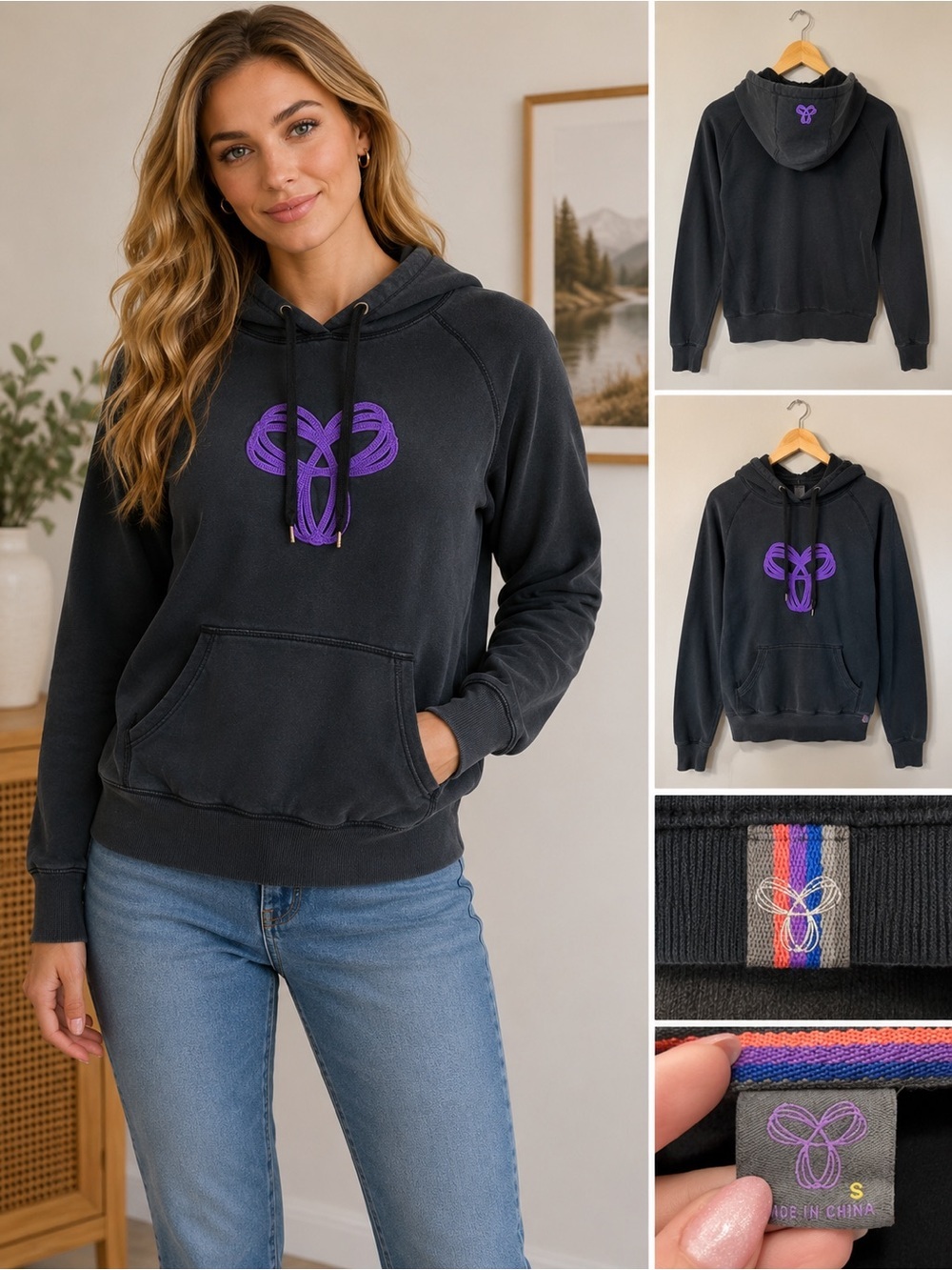 TNA Black Hoodie with Purple Embroidered Logo - Women's Pullover